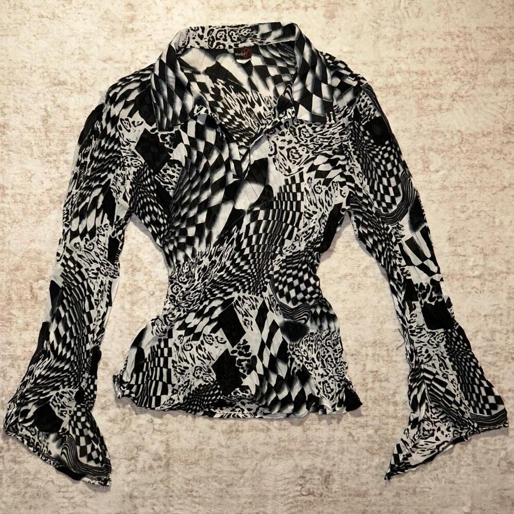 Y2k studio y B&W animal print blouse size xs